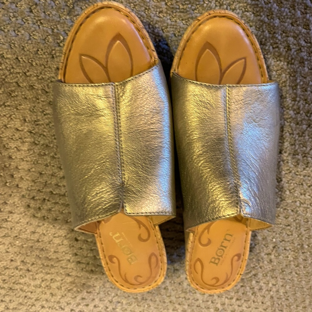 Born Size 9 Gold Wedge Sandals